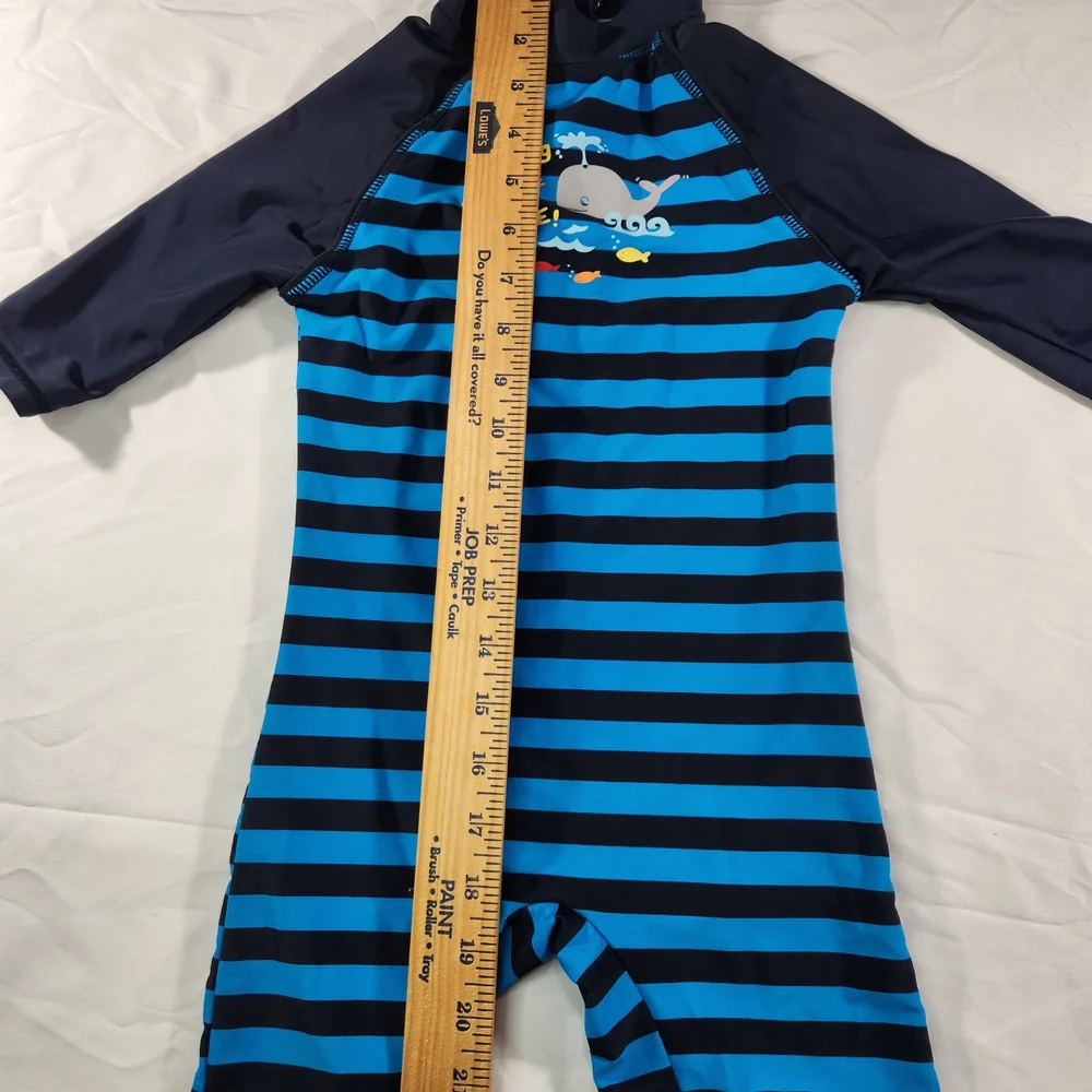 Blue & Navy Bonverano‎ Striped Kids Rash Guard Swimsuit 4T